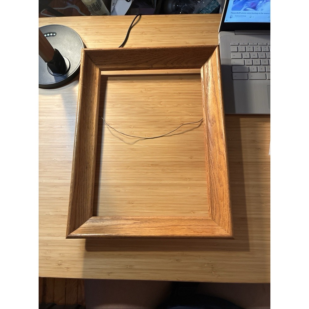 VTG Mid Century Oak Wood Frame Fits 14x10" Pictures, Frame Is 17x13" No Glass